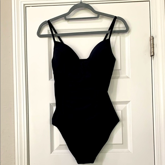 Lands' End Black One Piece Swimsuit with Sweetheart Neckline - Picture 1 of 7